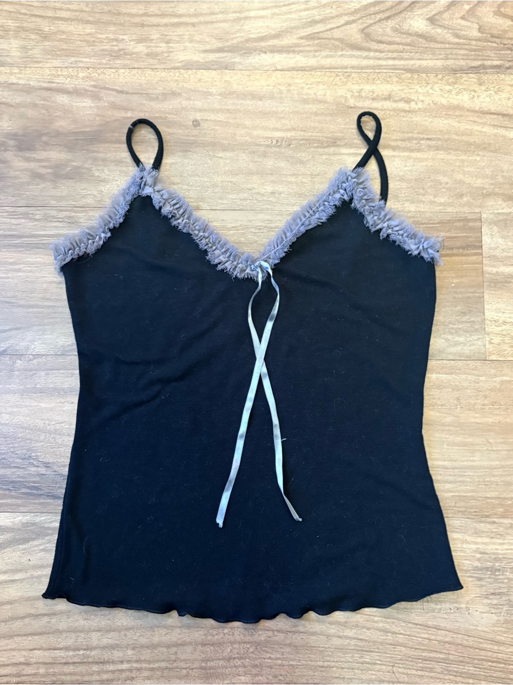 Morbid Threads Black Camisole with Gray Fringe Trim